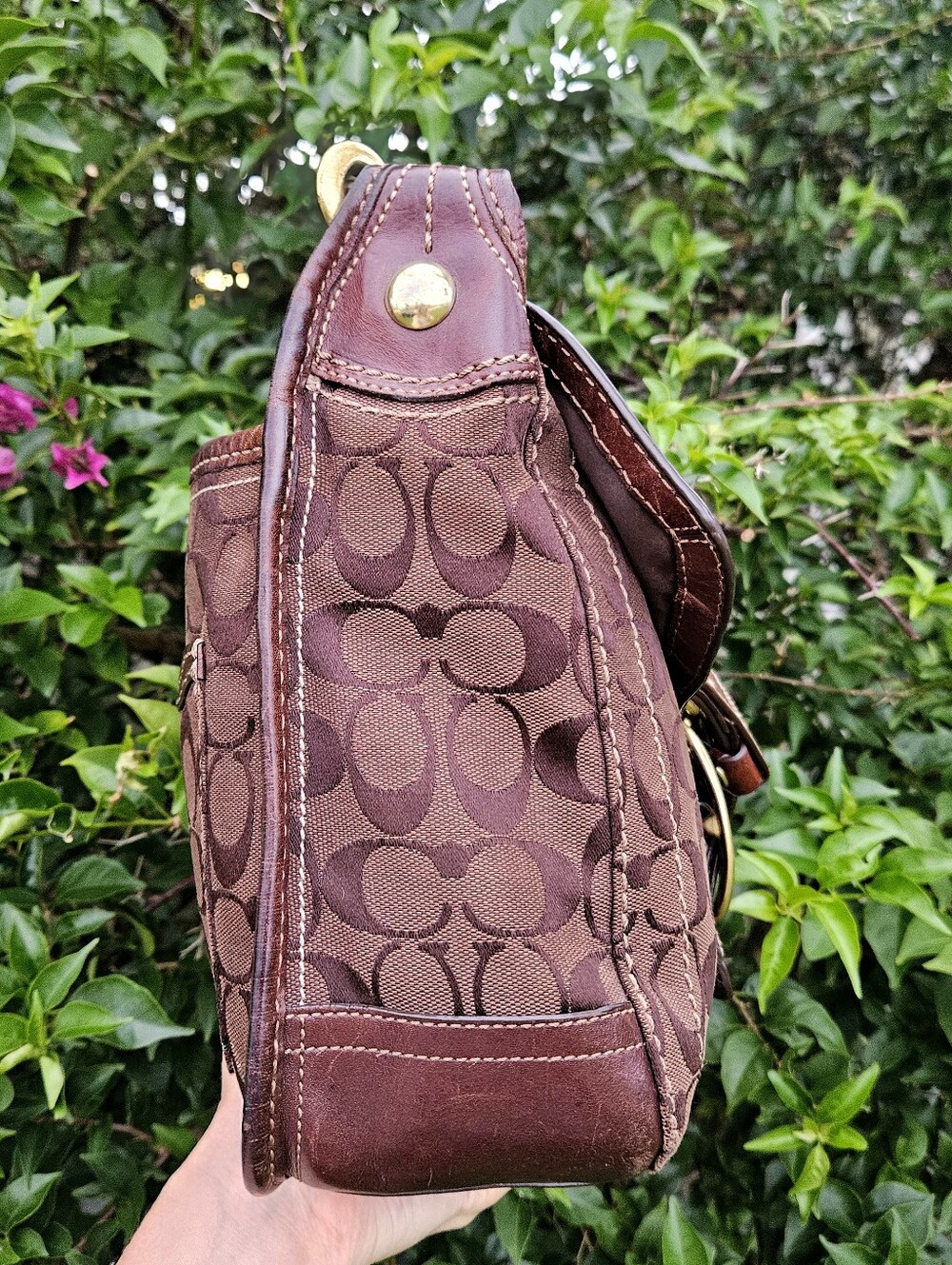 Coach Bleecker 11434 Chocolate Brown Signature Leather Flap Shoulder Bag Y2K - Picture 3 of 13